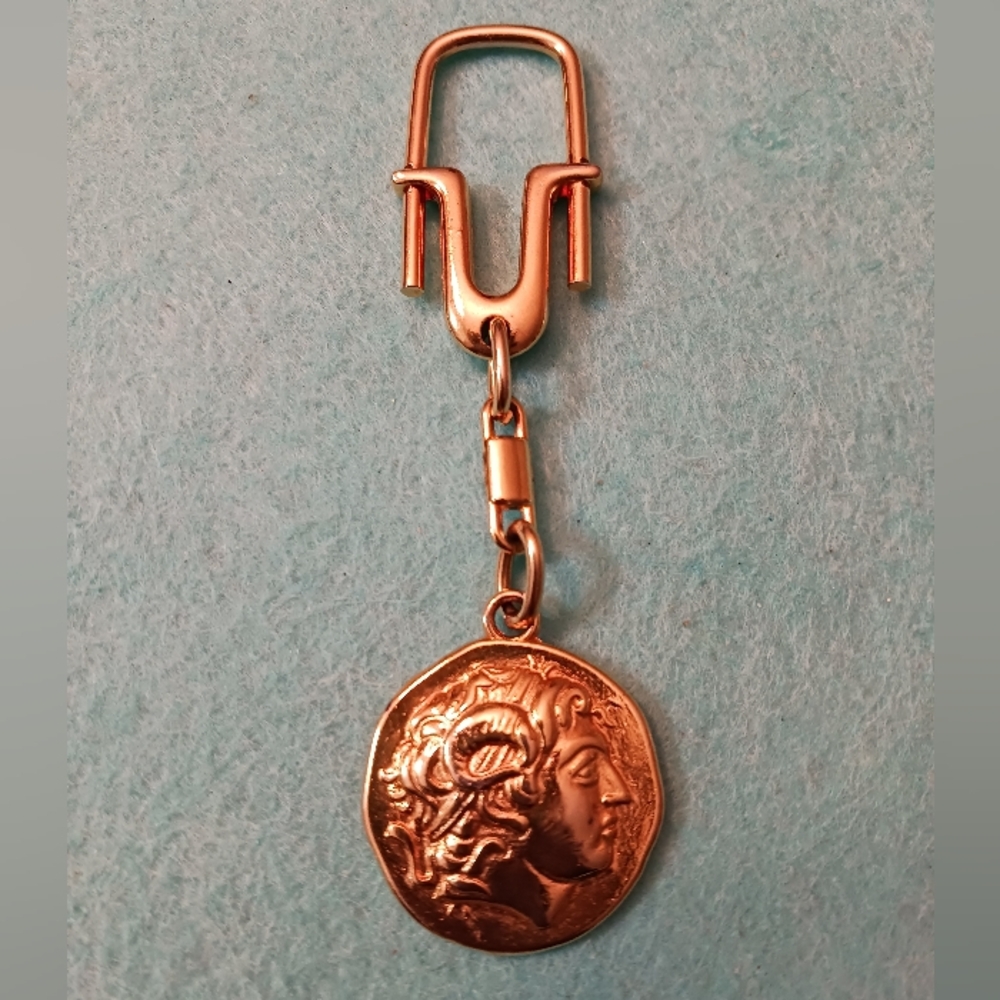 Vintage Greece Souvenir Alexandros Macedonia Coin Design Keychain